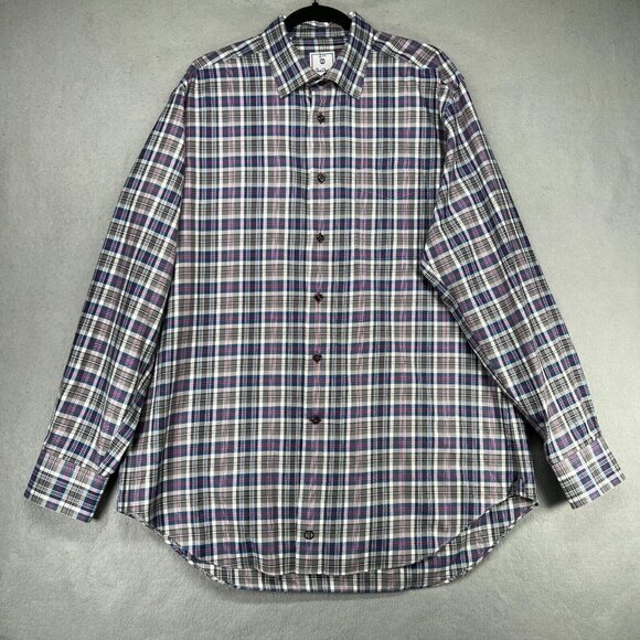 David Donahue Shirt Mens Size XL Gray Pink Blue Button Down Classic Fit Dress - Picture 1 of 12